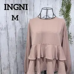 イング ティアード ブラウス M カットソー バックボタン ピンクベージュ