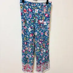 イージーパンツ 花柄 ゴム ウエストパンツ スリット入り 柄物 ボトムス