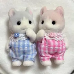 シルバニアファミリー 赤ちゃん ロンパース レースタイプ チェック 水色 桃色