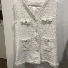 SHEIN ホワイト ツイードベスト　ジレ　Ｌ