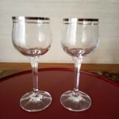 ボヘミアクリスタル彫刻ワイングラス2客組