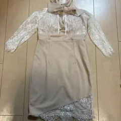 ベージュ リボン付き タイトドレス　Mにしていますが、画像のメジャー参考に☆