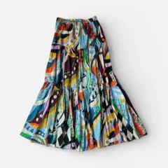 ZARA 幾何学模様　ロングギャザーフレアースカート　リゾート 26 S