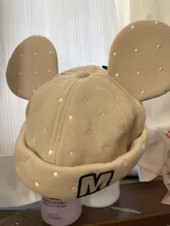 レア！ディズニーリゾート限定ミッキーマウス水玉ベージュファンキャップ
