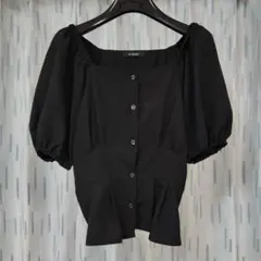 w closet スクエアネック パフスリーブ ブラウス ブラック