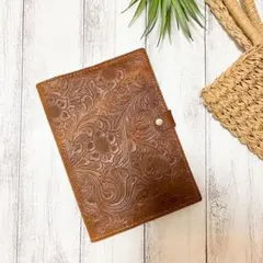スケジュール帳カバー　ブックカバー 花柄　型押し　2026 本革　レザー　革