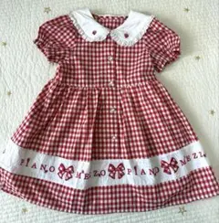 メゾピアノ　裾ロゴ　ギンガムチェックワンピース　100cm レッド