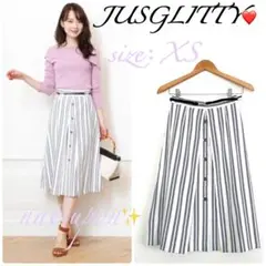 新品♡JUSGLITTY♡ベルト付ストライプＡラインスカート ネイビー　ＸS