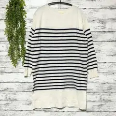 A1187　earth music&ecology　アイボリー　ボーダー　ニット