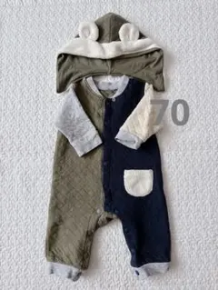 値下げ★ベルメゾン　クマ耳　カバーオール　70