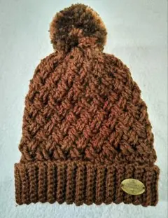 ブラウン ニット帽 ポンポン付き3〜4歳児用