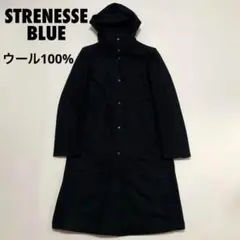 cu210/ストラネスブルーフーデットコート/ロングコート/ウール100%高級