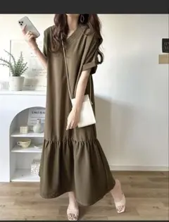 ⭐︎美品⭐︎ステッチ使いVネックロングワンピース