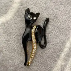 黒猫デザイン ブローチ ストーン付き