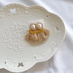 [79]ゴールド ゴージャス インド刺繍リボン ハンドメイド ピアス イヤリング