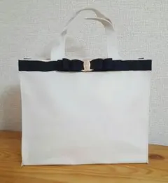 Ｌ'avenir サブバッグ 裏加工♡リボントートバッグＳ♡ホワイト