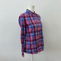 【a2341】Gap ネルシャツ チェック柄 長袖 定番 青 赤 M
