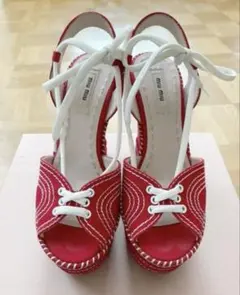 MIU MIU シルバークロスストラップ厚底サンダル 22.5cm - メルカリ