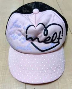 キッズキャップ ピンク/黒 ドット柄