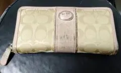 Coach ベージュ&ピンク 長財布