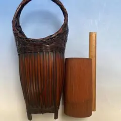 ★最終価格★竹製 編み込み　花籠（竹製花瓶　乾山付き）