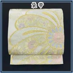 604y11☆袋帯 菊 七宝 金糸 銀糸 ホワイト☆美品 成人式 結婚式 振袖