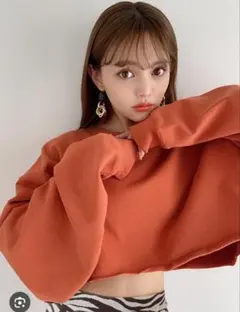 GRL 裏毛 ラウンドヘム クロップド丈 スウェット トップス