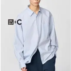 UNIQLO C ブロードオーバーサイズシャツ/ストライプ XL ブルー コラボ