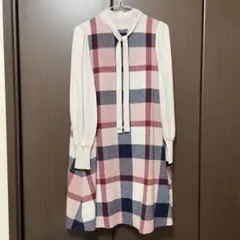 ブルーレーベル クレストブリッジ ニットワンピース ピンクチェック柄　38