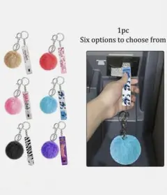 カラフルファー付きキーホルダー 1個 カードクリップ