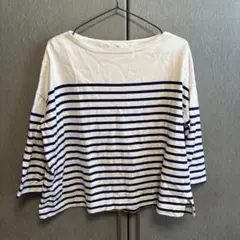 無印良品　ストライプ柄 コットン100% 五分袖Tシャツ M-L