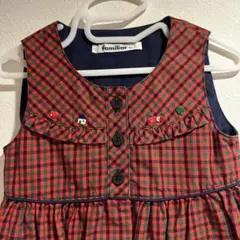 【2回着用】familiar 赤チェック ジャンバースカート90cm