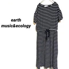 4568K ​アースミュージック&エコロジー ボーダー半袖ワンピース 紺 白 夏