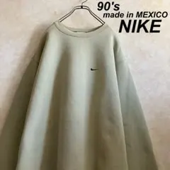 90'sメキシコ製ナイキ"SWOOSH"刺繍ロゴスウェット ベージュXL ペンキ