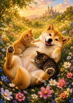 【2枚1000円】柴犬さんのおなかは特等席　子猫　犬猫アート 2L