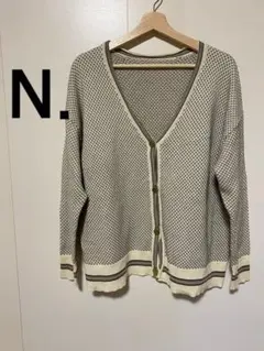 N. エヌドット　長袖カーディガン　長袖ニットカーディガン　ベージュ　総柄　Mのサムネイル