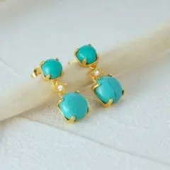 X547 ピアス レディース トルコ石 ターコイズ ゴールド ブルー S925