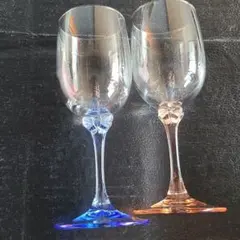 ワイングラス薄いブルー、ピンク2個セット