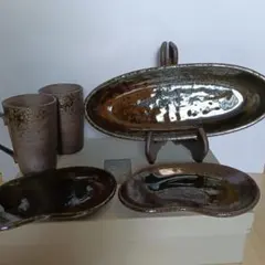 未使用品　有田焼　暮らし器　黒釉つくし　ペアセット