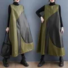 デザイン性抜群 カジュアル ノースリーブ 気質満点 切り替 ジャンパースカート