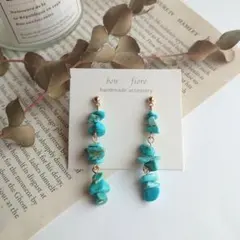 大ぶり 天然石 ターコイズ ハンドメイド ピアス イヤリング NO.514