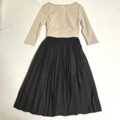 組曲　切替ワンピース　ベージュ×ブラック　サイズ2 プリーツ　上品