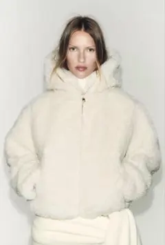 zara ボア生地保温フード付きアノラック xs エクリュ