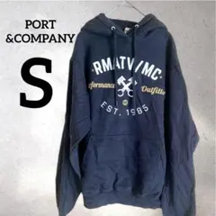 PORT&COMPANY 【S】パーカー フード付き ロゴプリント ブラック