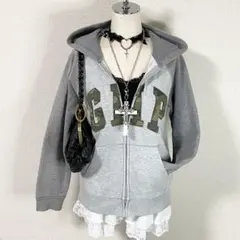 y2k GAP 迷彩 パーカー ロゴ 裏起毛 グランジ 平成ギャル グレー
