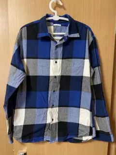 ジーユー　GU フランネルチェックシャツ　ブルー　S