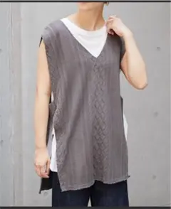 チャオパニックティピー　ケーブルフリンジベスト　グレー