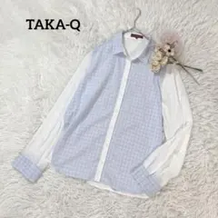 タカキュー 長袖シャツ L ブルー チェック シフォン切替 とろみ素材 通勤のサムネイル