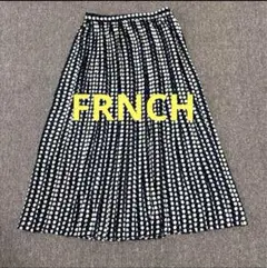 FRNCH ドット調　ネイビー　プリーツ　フレア　ロング　スカート