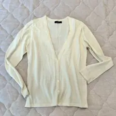 【コムサイズム】レディースVネック長袖カーディガンウール混冷房対策【L】白色